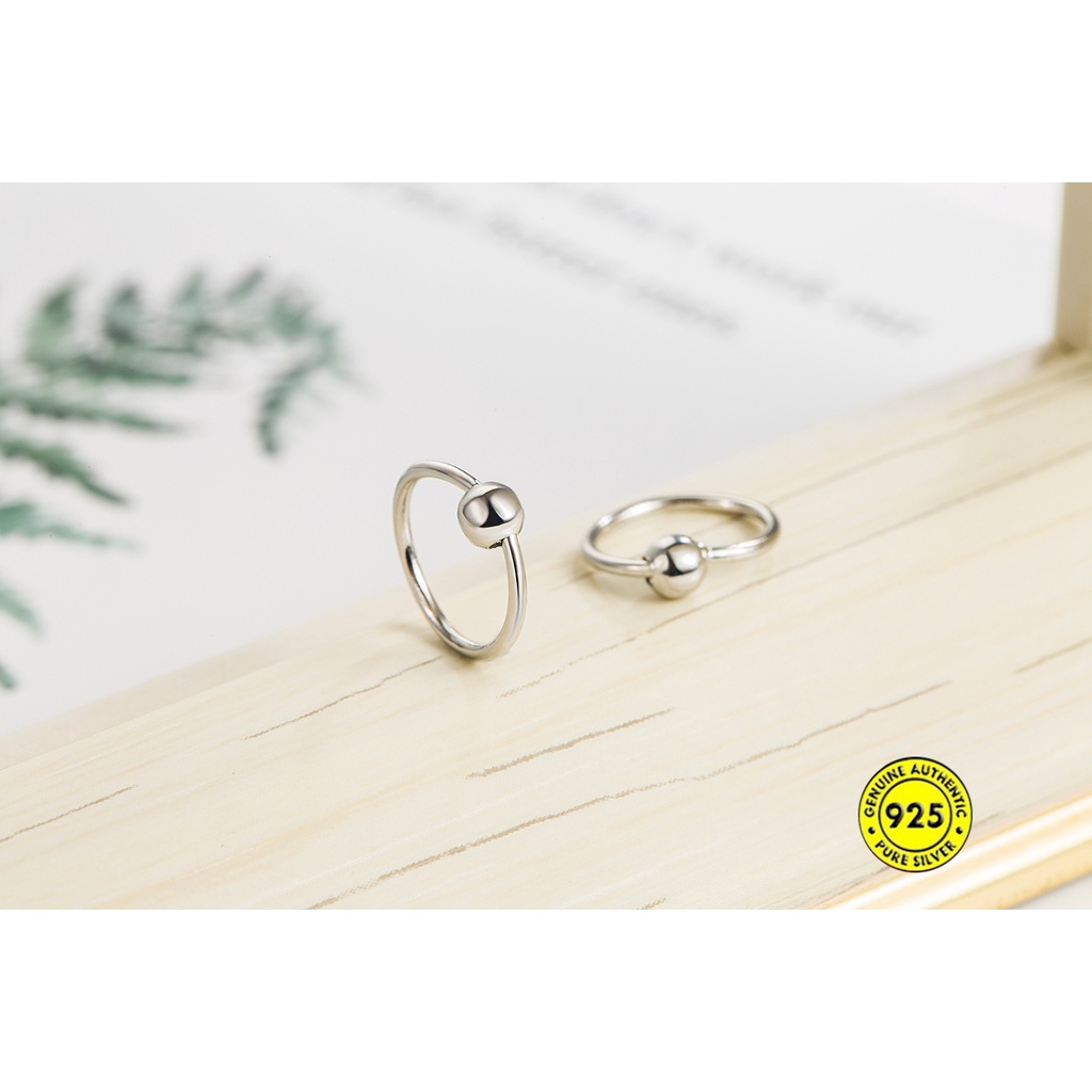 Anting Kait Sterling Silver Hias Manik-Manik Bulat Untuk Wanita