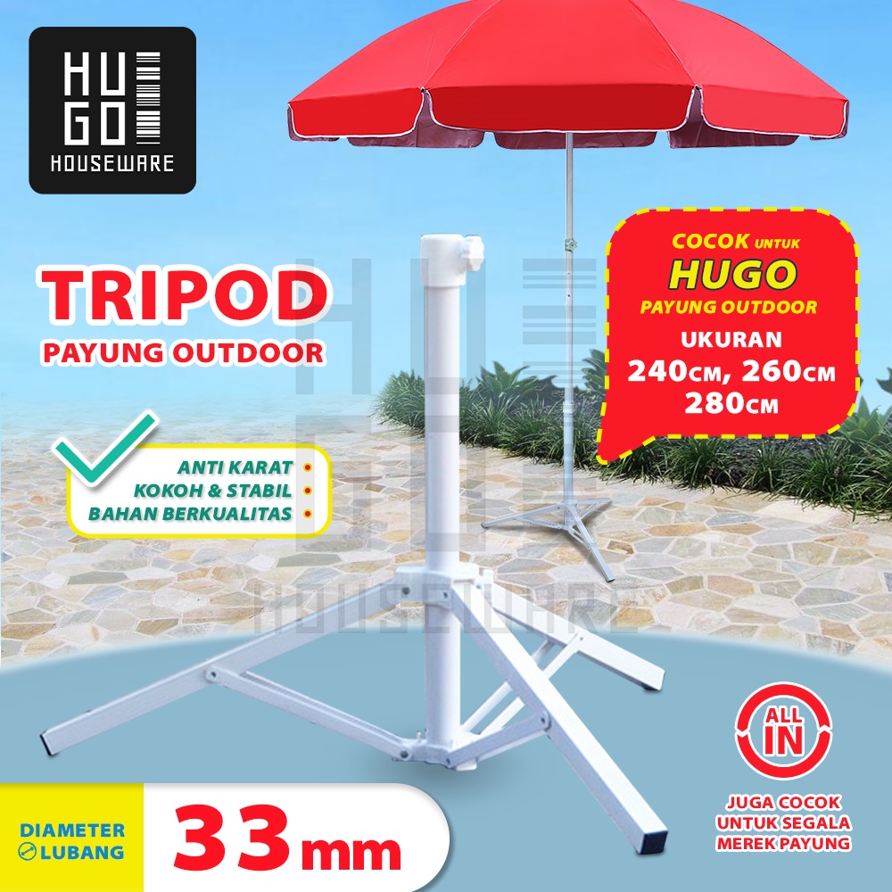 HUGO Kaki Tripod Diameter 33 mm Penyangga Payung Tenda Taman Pantai