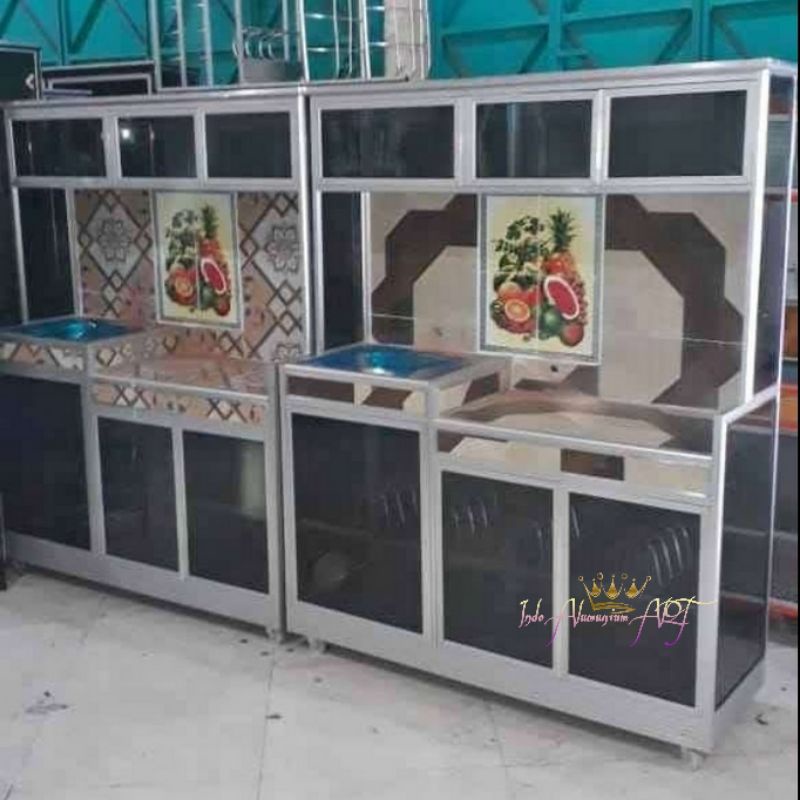 Lemari Rak Piring Pintu 6 Kaca / Wastafel Bahan Alumunium