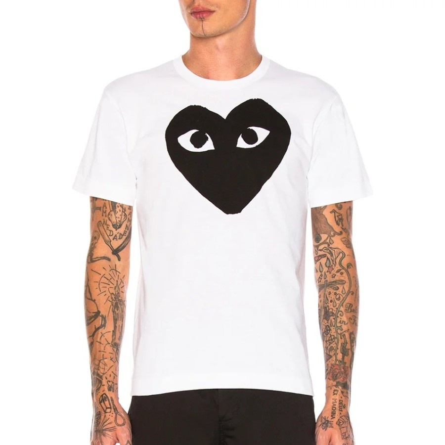 CDG Men Big Black Heart Tee White 100% Authentic