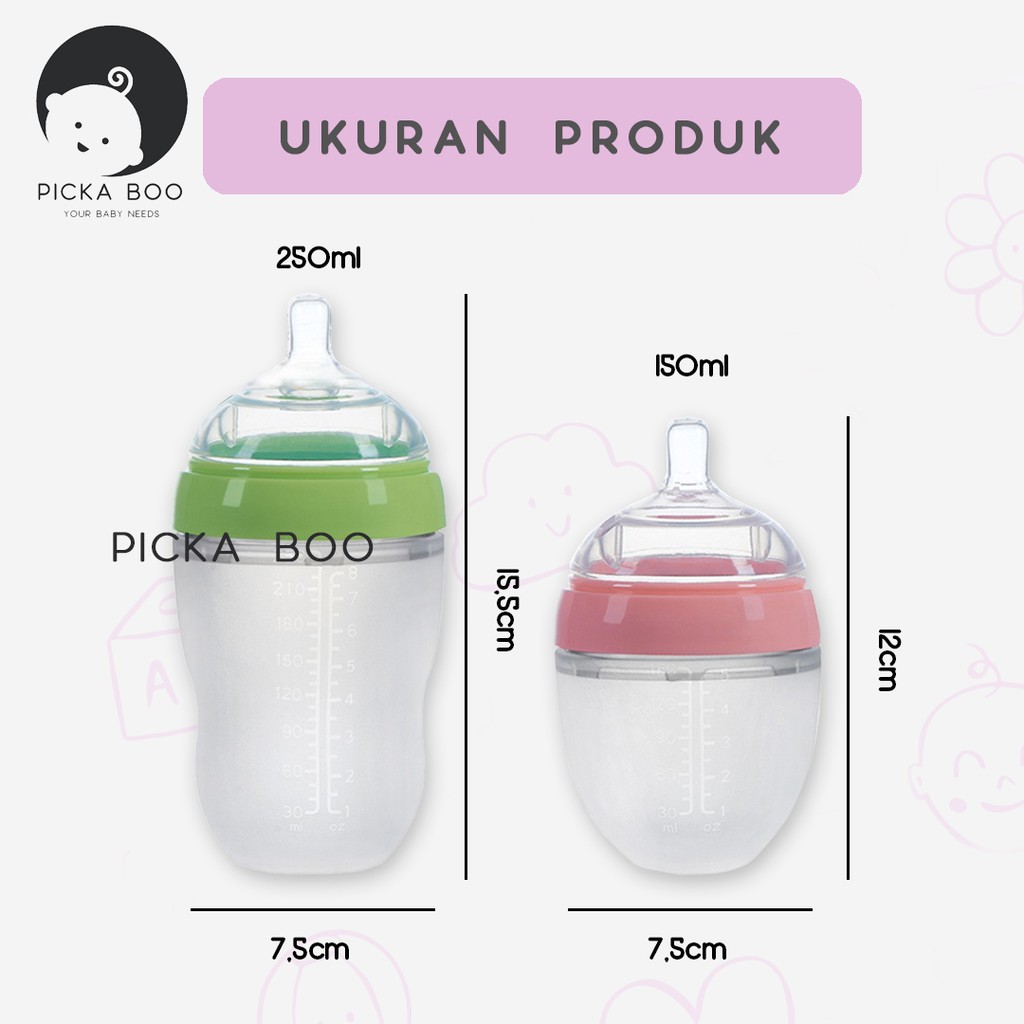 PICKA BOO Premium Botol Dot Silikon 150ml / 250ml Botol Susu Bayi Wide Neck Silicone Food Grade Tahan Panas Wideneck