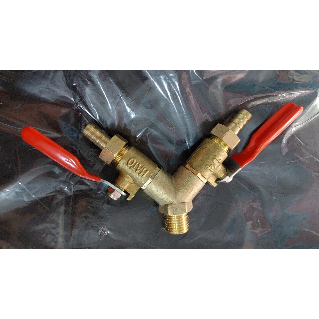 Nepel Y Kran kompresor 1/4" cabang 2 Konektor kompresor kuningan 1/4 inch