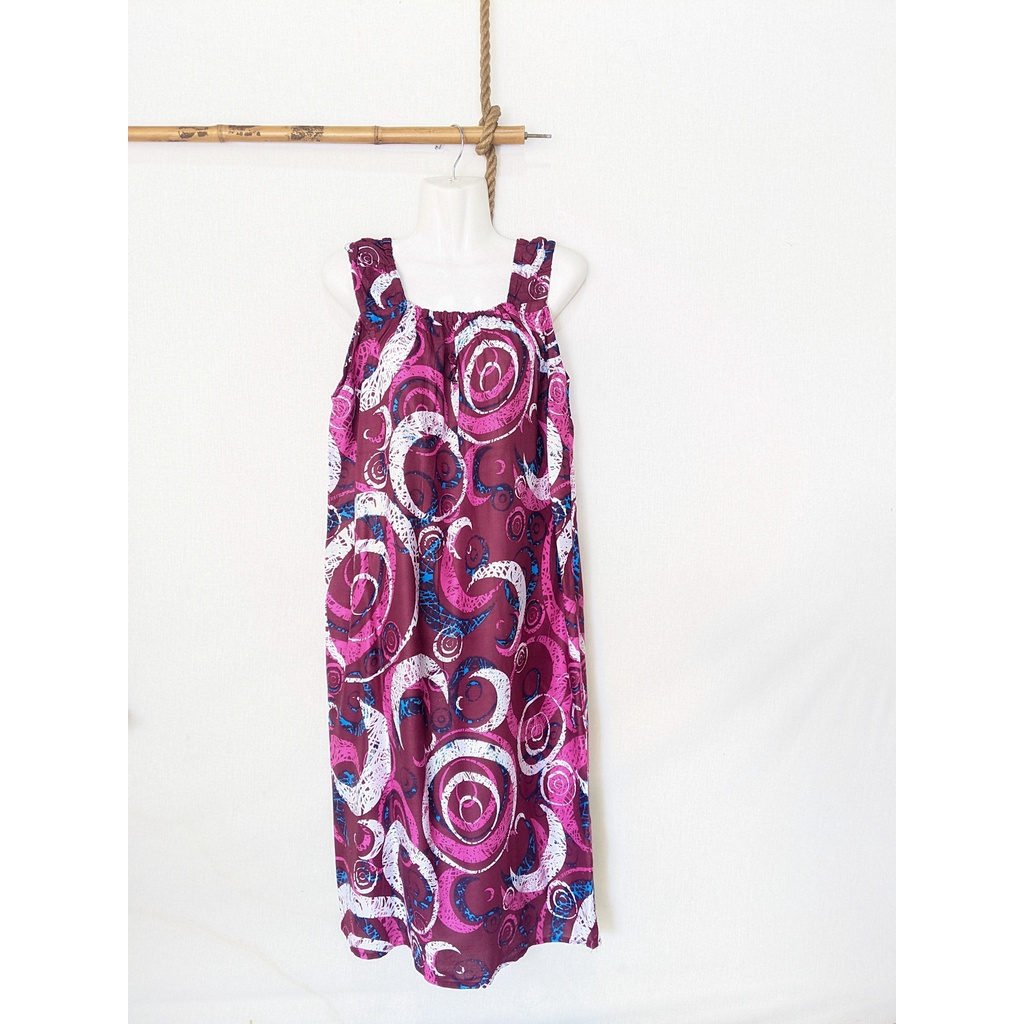 Daster Yukensi Jumbo LD 120 Baju Tidur Tanpa Lengan Tali Satu Kimono Sleepwear-abstrak moon maroon