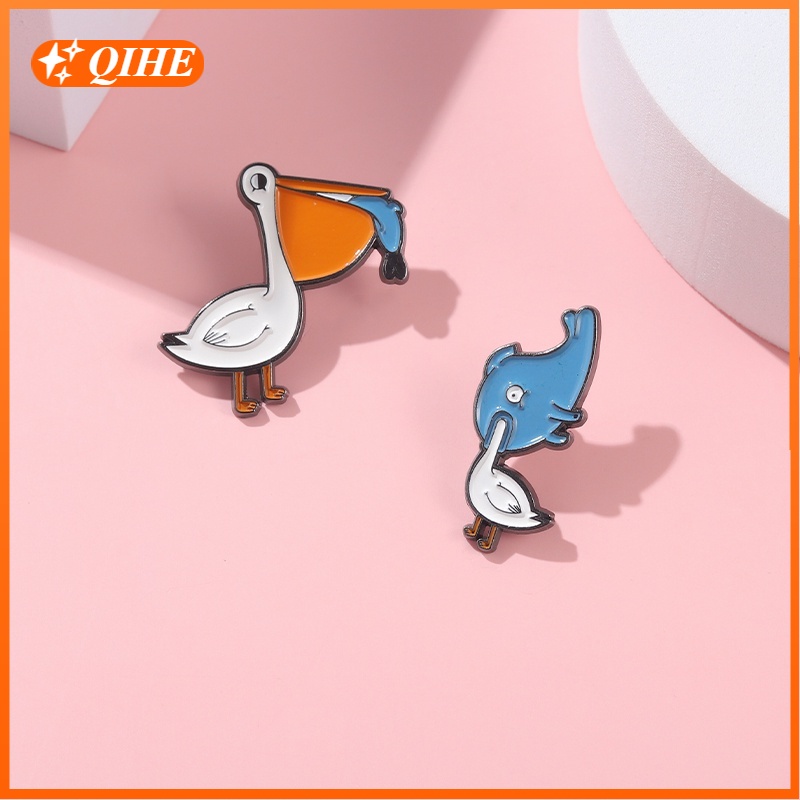 Bros Pin Enamel Desain Kartun Hewan Ikan Pelecanus Untuk Anak