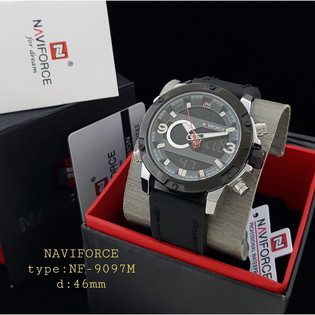 JAM TANGAN COWOK TALI KULIT NAVIFORCE NF-9097M DUALTIME ORIGINAL,WR/JAM TANGAN COWOK TERBARU/JAM TANGAN COWOK TALI KULIT/NF-9097M/