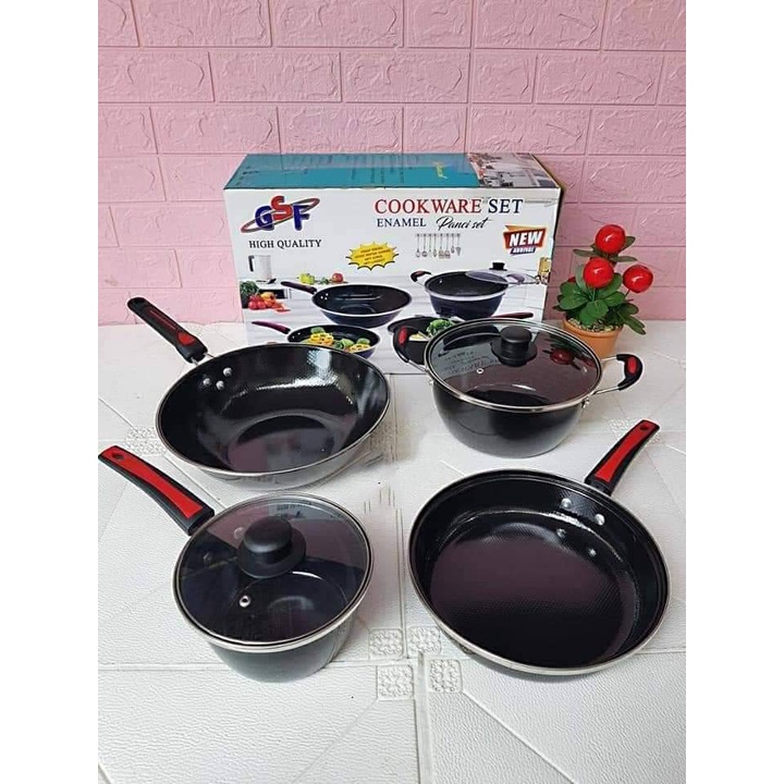 PANCI SET GSF 1831 / COOKWARE SET ENAMEL GSF 1831 TUTUP KACA