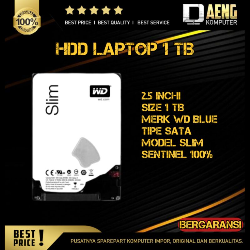 HDD hardisk harddisk hard disk internal laptop 1TB Merk Western Digital WD Blue Slim Original Murah