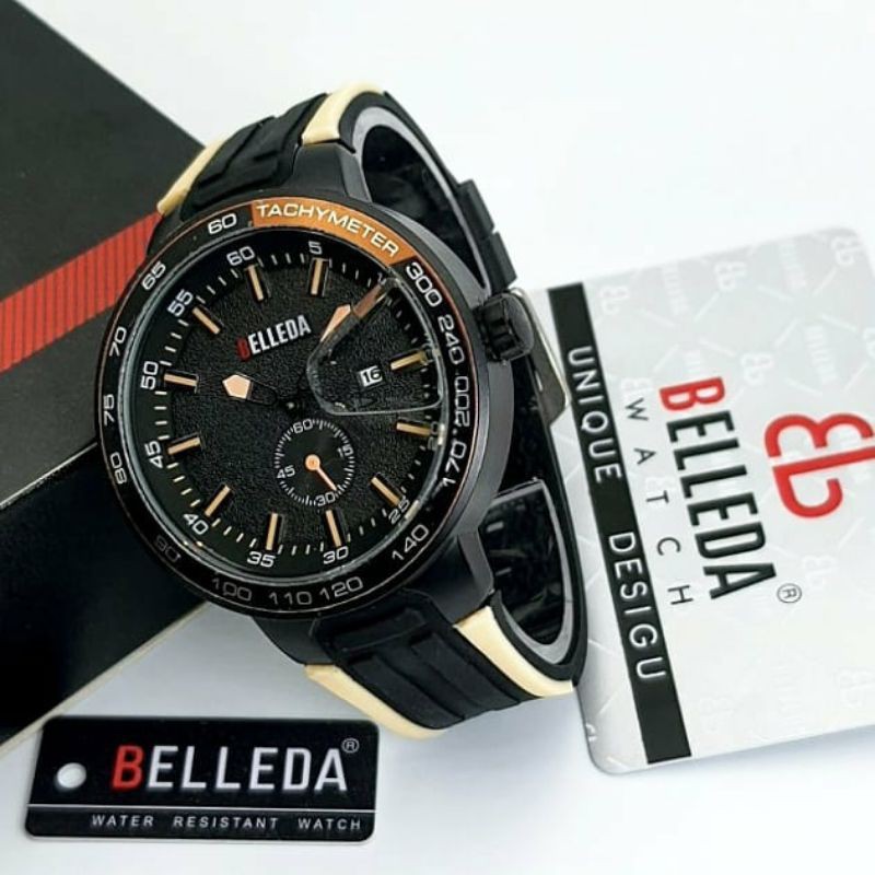 Jam Belleda Ori Pria- chrono detik aktif + free gelang ( model random)