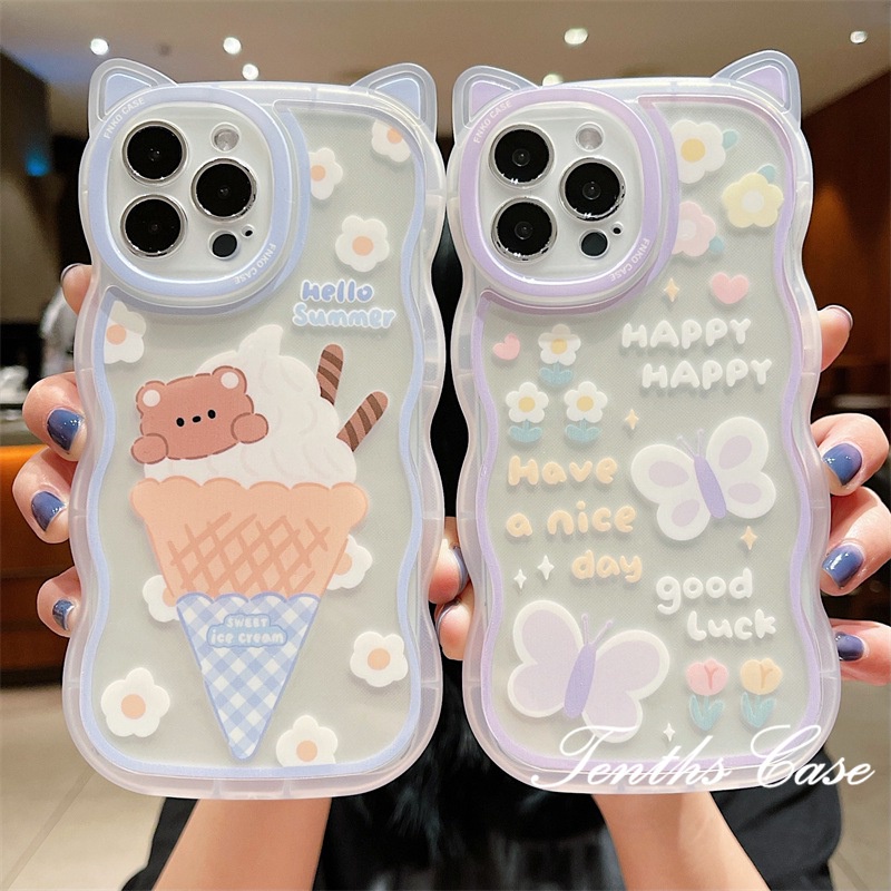 Soft Case Transparan Desain Telinga Kucing Beruang Es Krim Untuk IPhone 14 13 12 11 Pro Max X XR Xs Max 8 7 6 6s Plus SE 2020