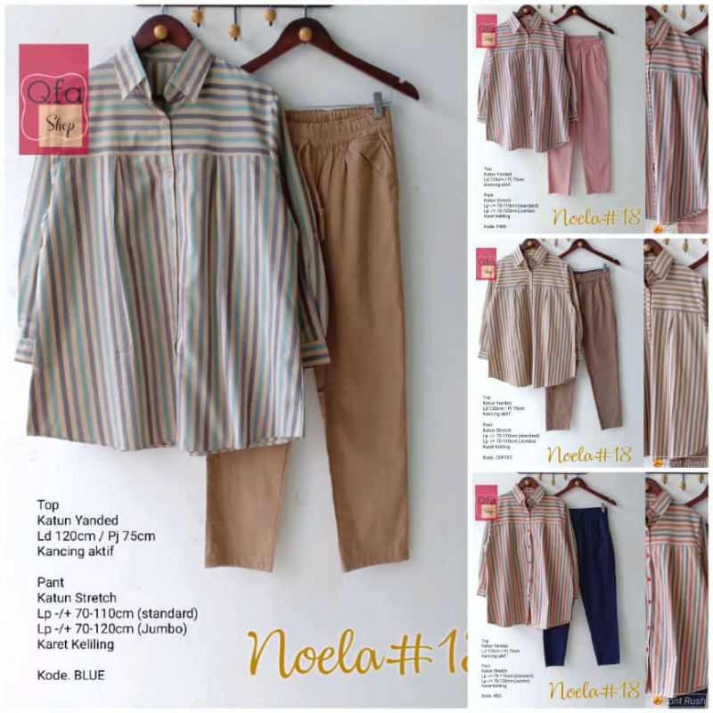 noela#18 / setelan wanita jumbo / tunik jumbo salur plus celana