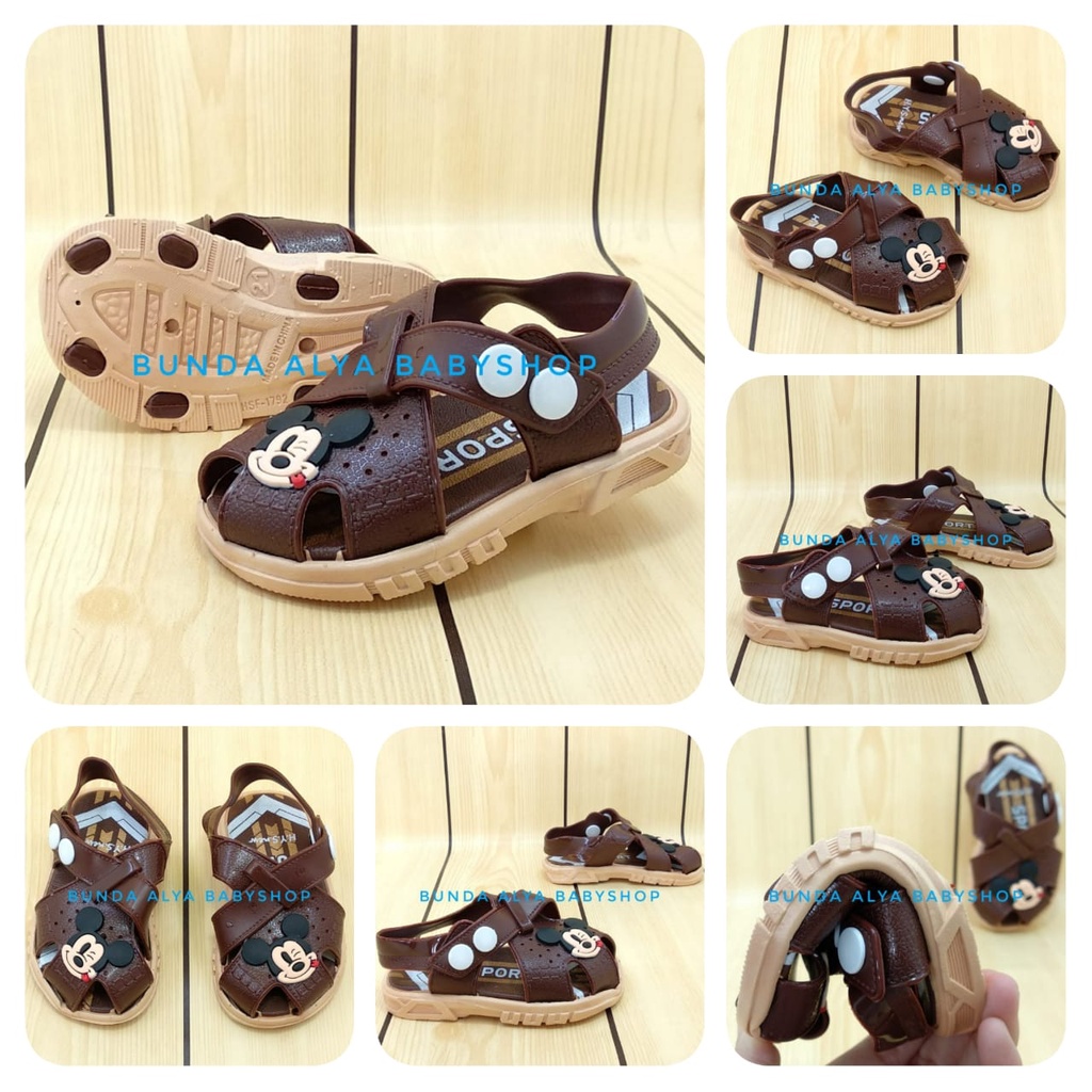 Sendal Anak Laki Laki Usia 2 3 Tahun Kartun COKLAT Karet Elastis Size 27 - 28 - Sandal Anak Cowok Anti Licin Alas Karet