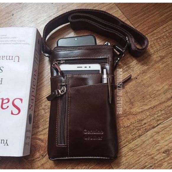 TAS SELEMPANG TAS PINGGANG SARUNG HP PRIA COWOK KULIT ASLI TERBARU