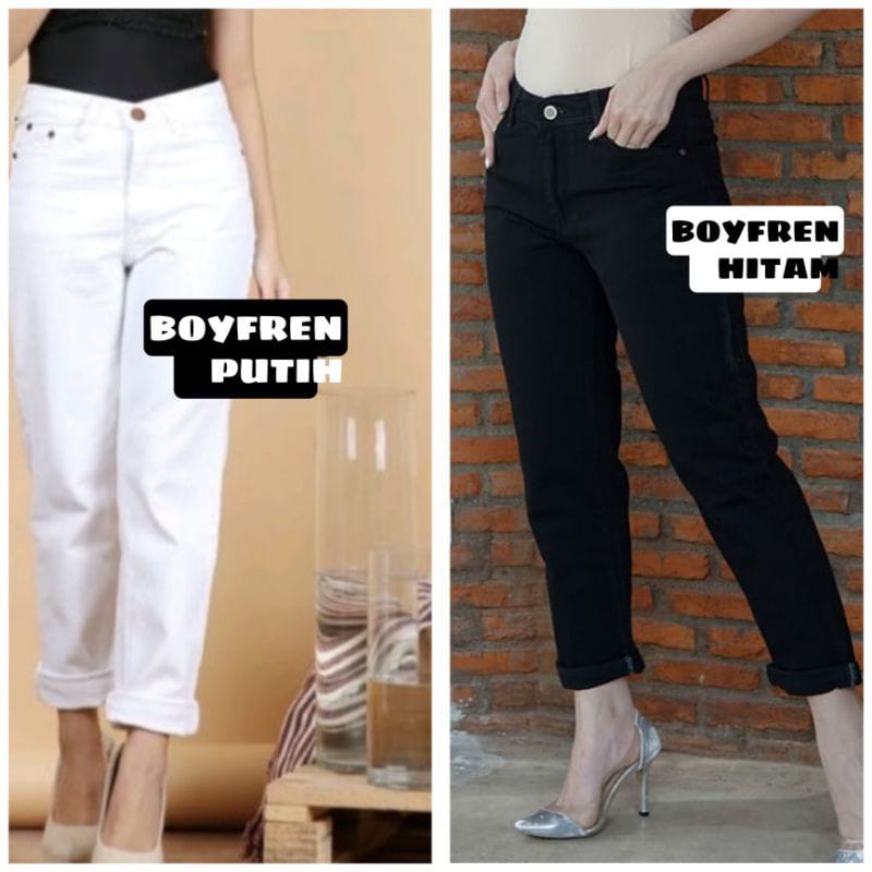 MAGCUN STORE - Celana Highwaist Boyfriend Jeans Wanita - BF Jeans Polos Basic Standar