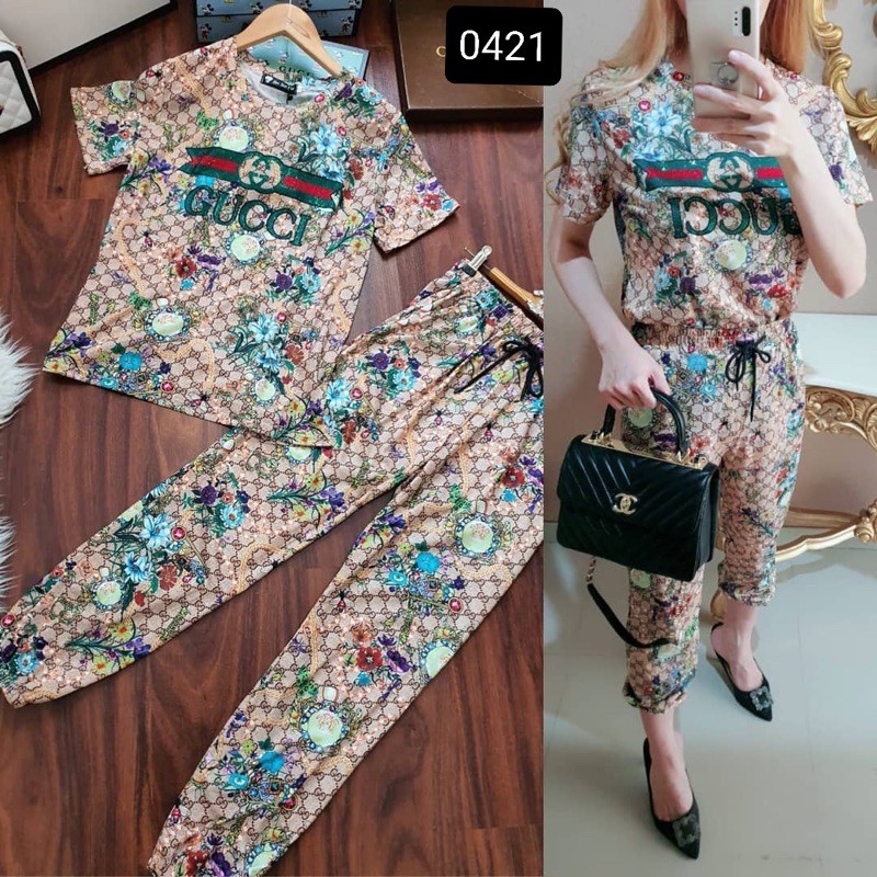 SETELAN GUCCI MOTIF  BUNGA IMPORT PREMIUM 0421