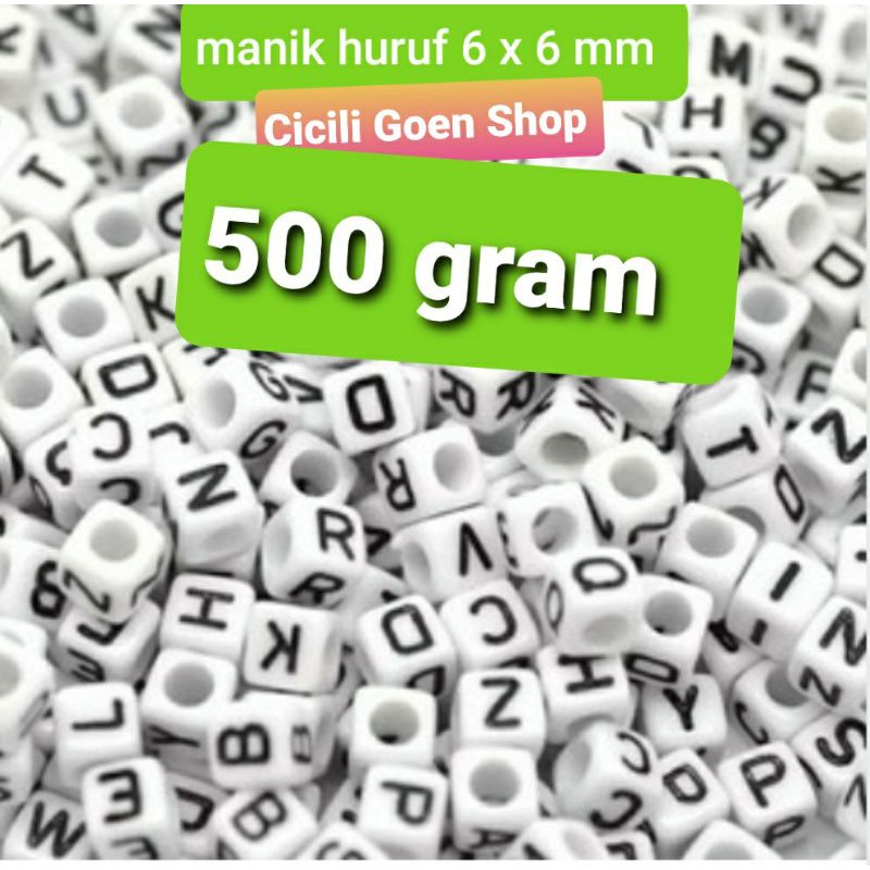 manik huruf mote monte kotak balok 6x6 mm 500 gr