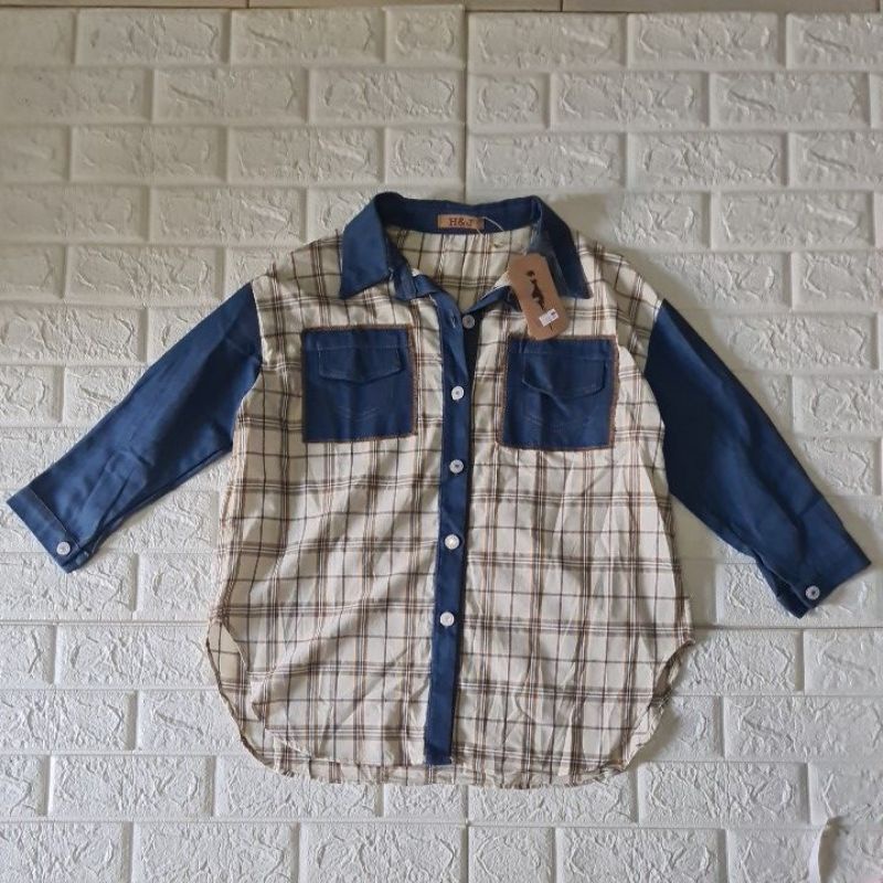 Kemeja wanita import H&J New! bahan katun kombinasi jeans premium