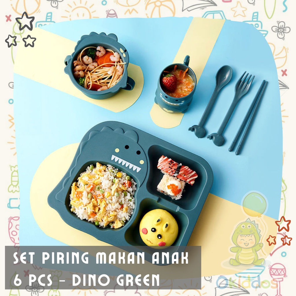 Set Piring Makan Anak Karakter Hewan Lucu isi 6 Pcs Alat Makan Anak
