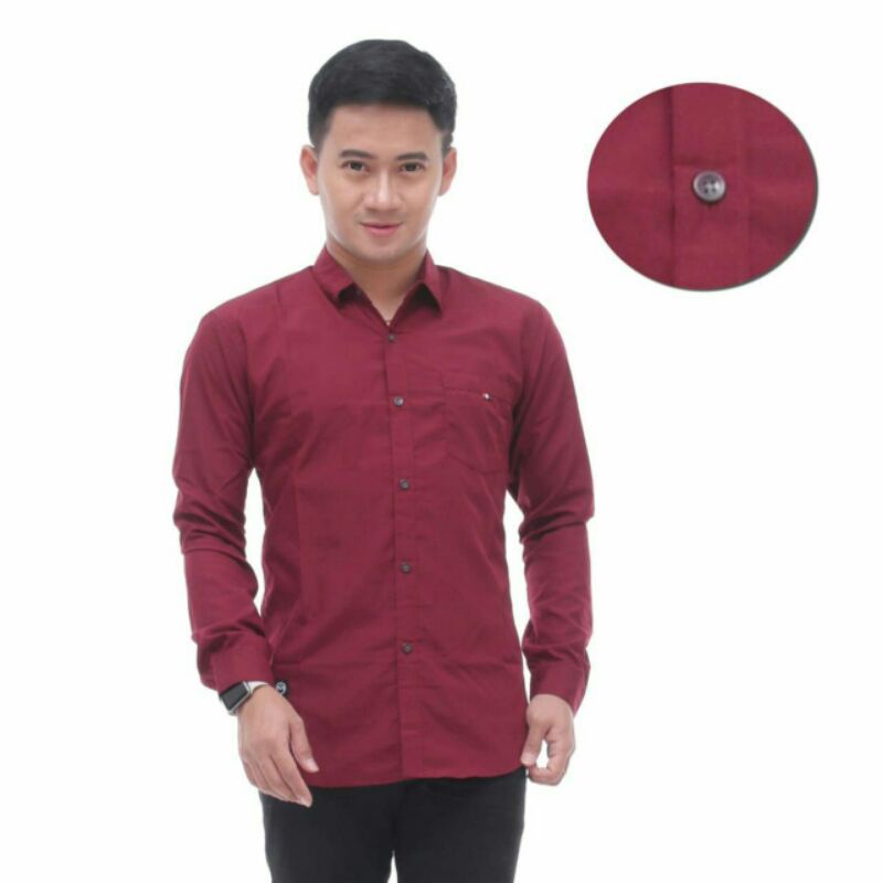 Baju Kemeja Polos Pria Kasual Polos Lengan Panjang Hem Pria