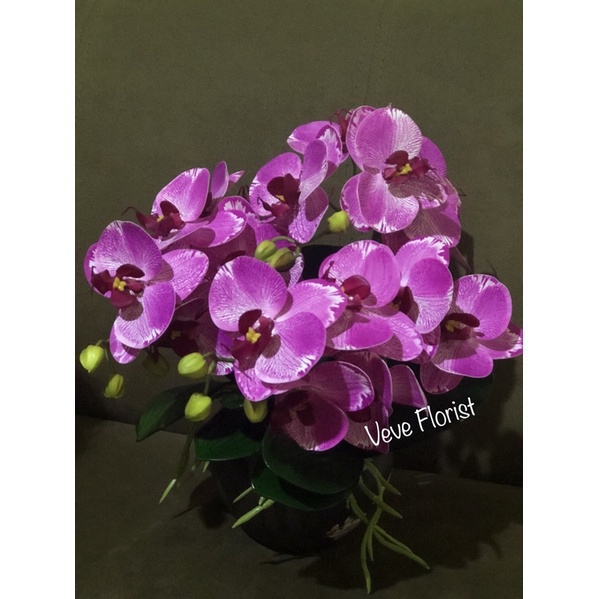 Anggrek latex premium mini 3 tangkai dengan pot keramik Appel “Magnolia” import diameter 18cm