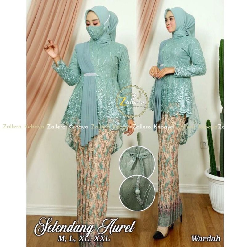 terlarissetelan kebaya Aurora selendang/kebaya pesta/kebaya wisuda/setelan murah/one set terbaru/keb