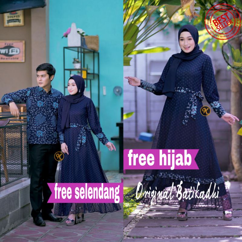 COD | Couple Batik Brokat | Sarimbit Gamis Brokat | Baju Muslim Wanita | Baju Batik Kebaya