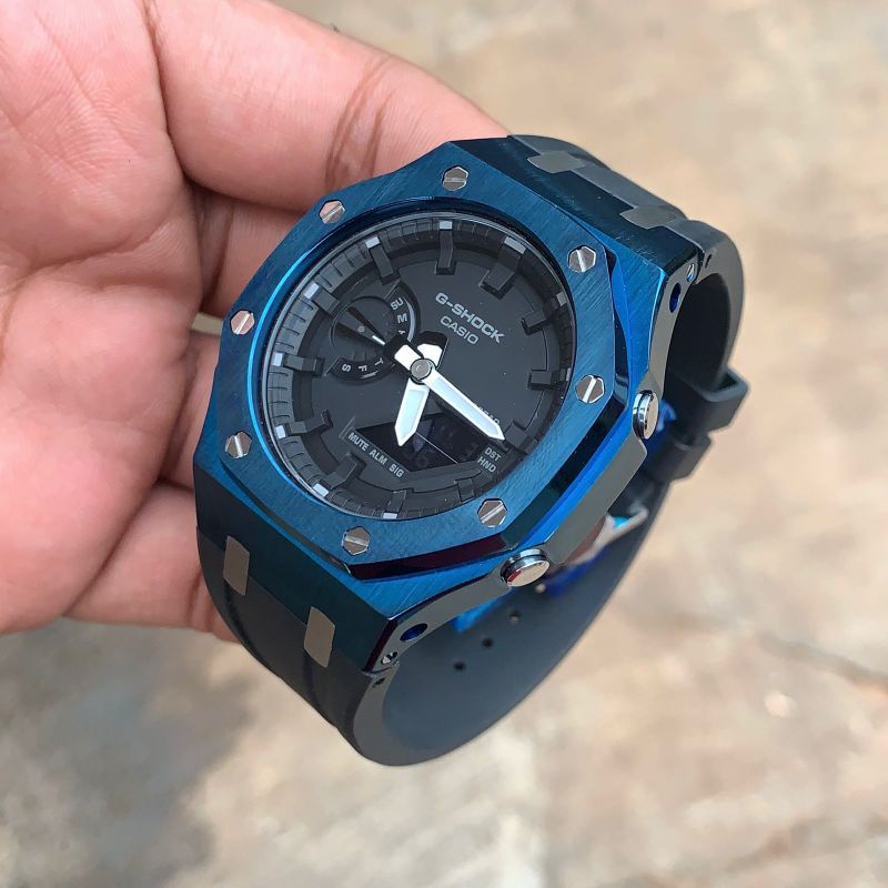 Jam Tangan Original Casio G-Shock GA2100 GA-2100 Custom Strap Bezel Blue Black 04