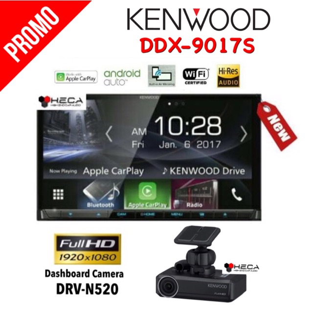 Paket Kenwood DDX-9017S Head Unit Double Din DDX 9017 S Tape Mobil Audio & DRV-N520 Dashcam DVR