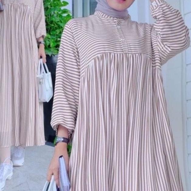 ✳ DRESS MIDI MOTIF DRESS POLOS KATUN BAJU GANTUNG SEMI DRESS GARIS-GARIS OUTFIT STRIP WANITA DRES KE