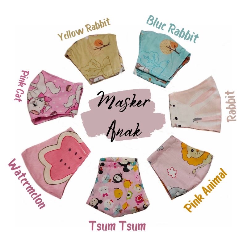 Masker Kain anak motif karakter Masker 2 ply Masker anak laki laki dan perempuan