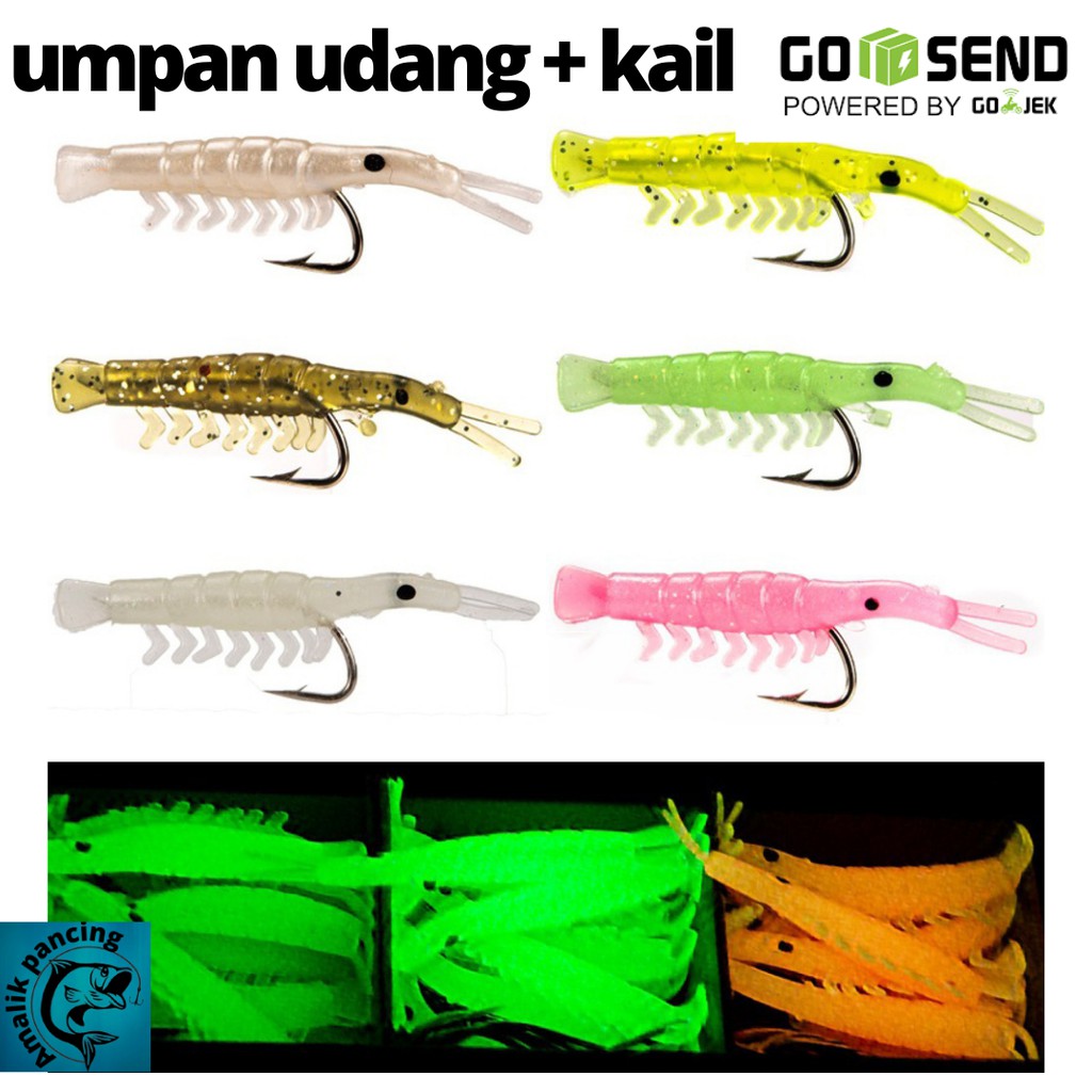 Umpan pancing udang karet mainan dengan mata kail soft lure shrimp