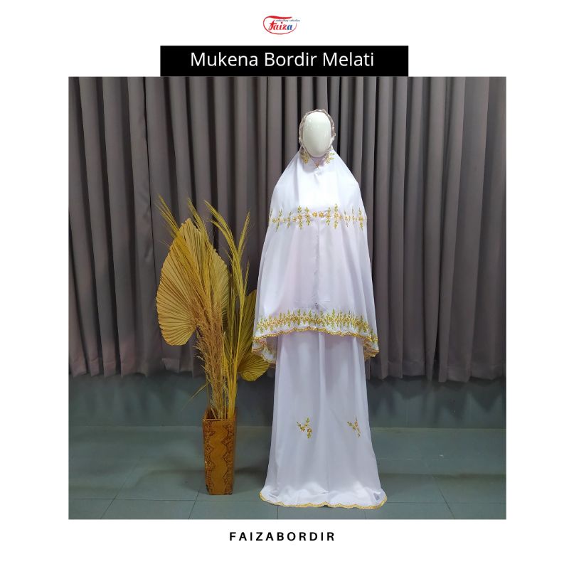 Mukena Bordir Melati / Mukena Jumbo Bordir Melati Katun warna Putih