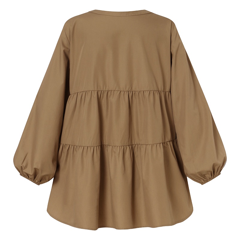 ZANZEA Women Vintage Loose Long Puff Sleeve Casual Pleated Blouse