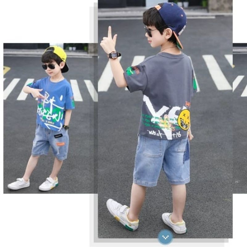 Setelan baju anak ABG import murah - set kaos celana pendek branded anak laki-laki import korea