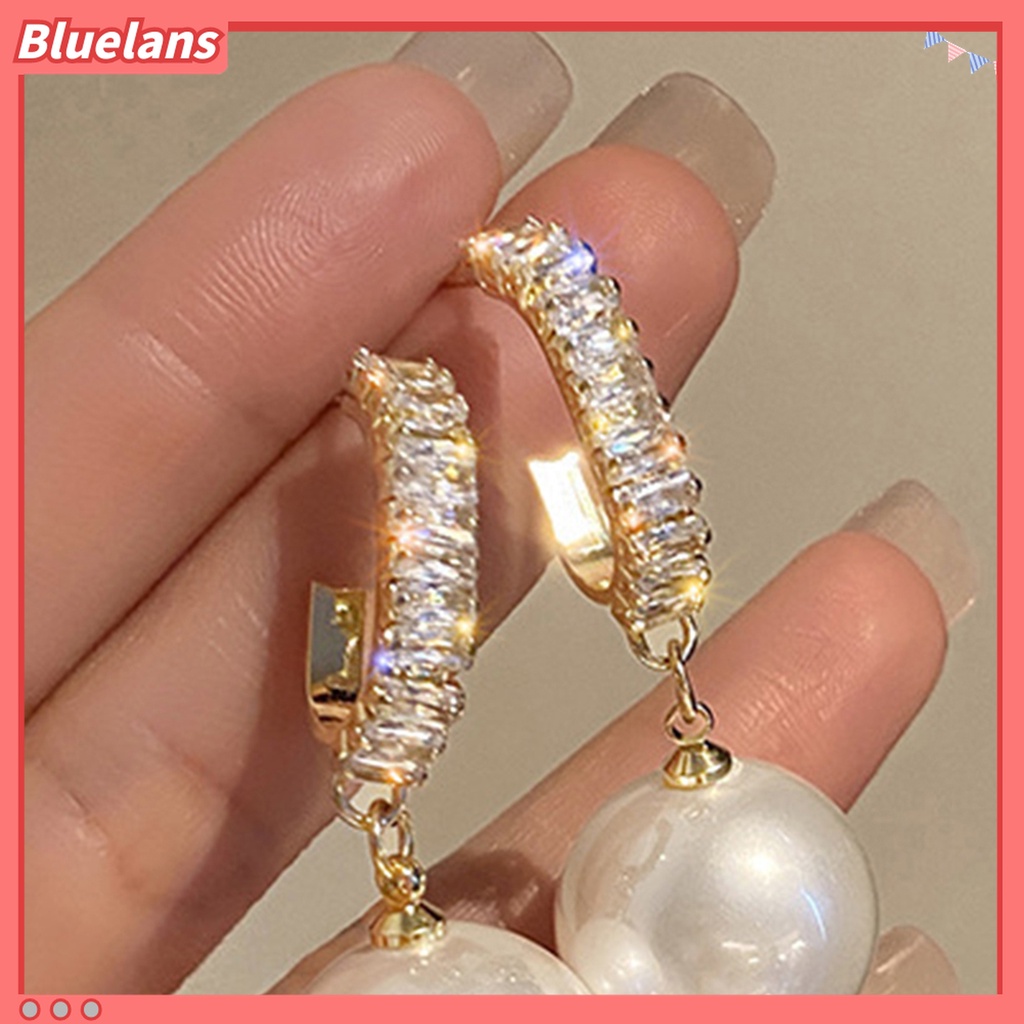 1 Pasang Anting Juntai Liontin Mutiara Tiruan Bahan Zirkon Gaya Korea Untuk Wanita