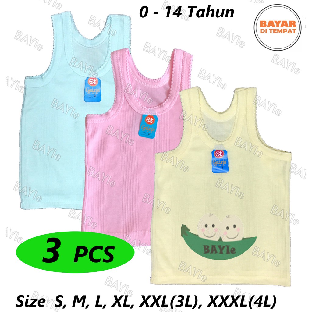 BAYIe - 3 PCS Kaos Dalam/Singlet Bayi/Anak WARNA ORIN/RIANI/GAIXIN umur 0-12 tahun S, M, L, XL, 3L