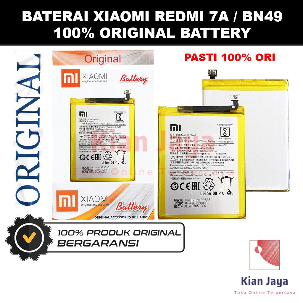 [Garansi 100% Ori] Baterai Xiaomi Redmi 7a BN49 Batre Batrai Battery Hp Xiao Mi Xiomi BN 49 Original