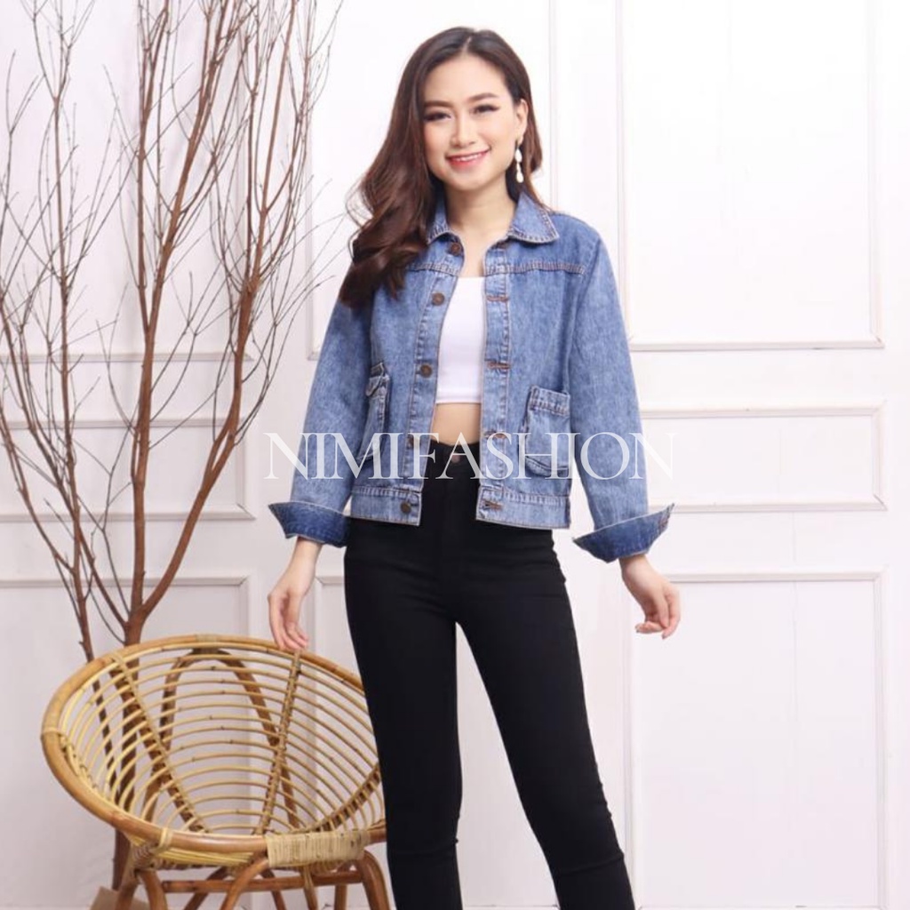 Jaket Denim Wanita Crop Alexa Jacket Jeans Wanita Crop