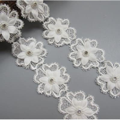 Lace Patch - White Flower Beading #27 (6pcs)