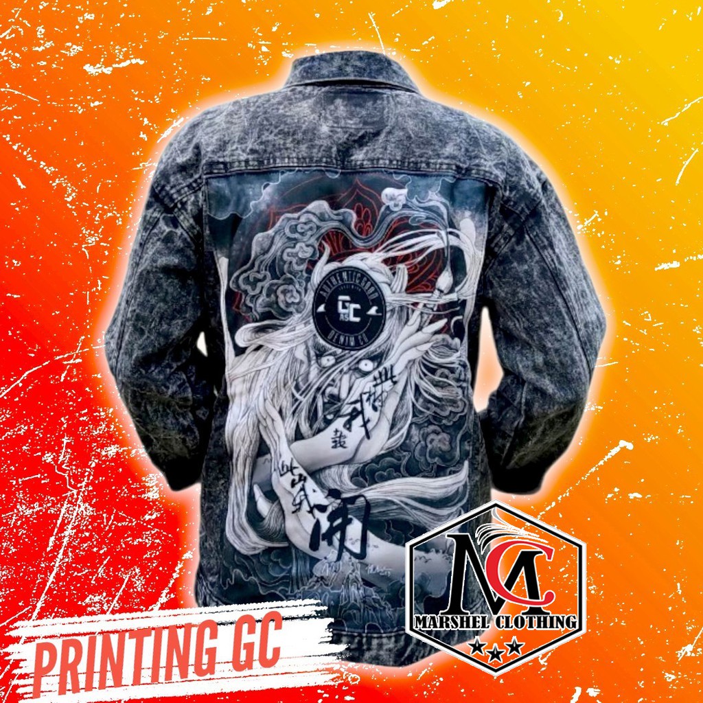 RCL - JAKET JEANS GAMBAR DENIM PRINTING PRIA GC GAMBAR BELAKANG - JAKET JEANS GAMBAR MURAH