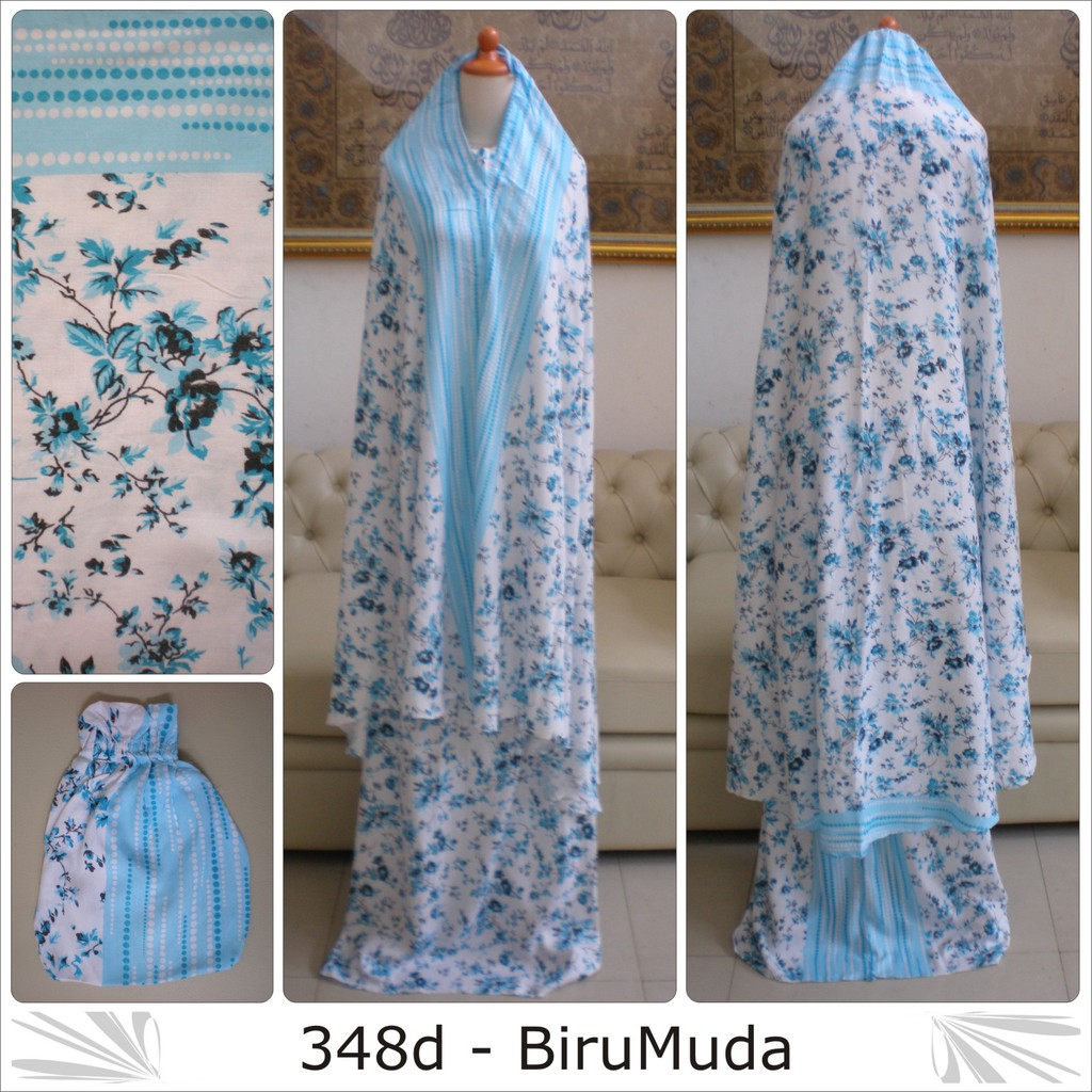  Mukena  dewasa motif bunga bahan rayon dasar putih ukuran  