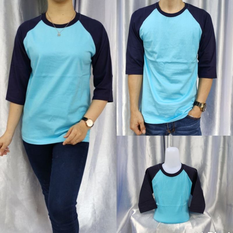 Kaos polos reglan SKYBLUE-NAVY lengan 3/4 Uk  M L XL XXL 20 22 S