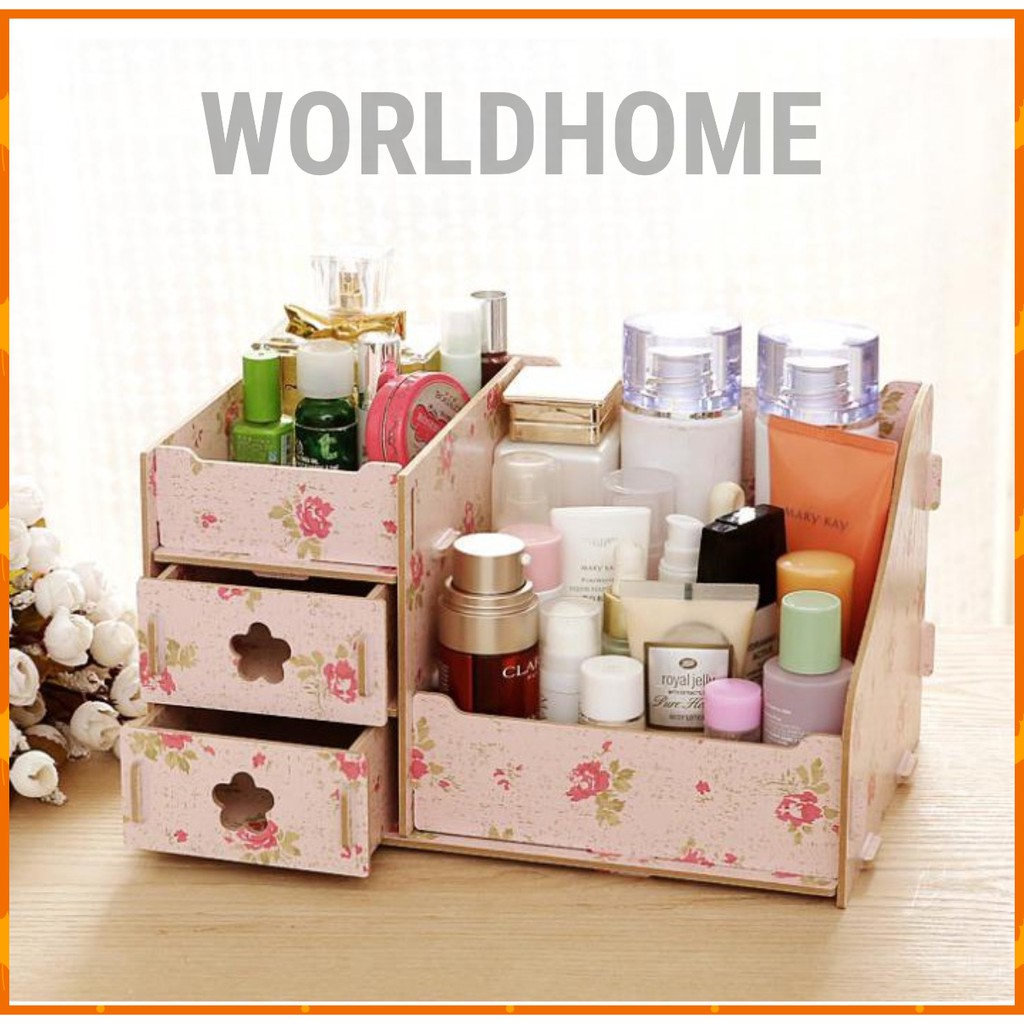 Rak Kosmetik Mini Bahan Kayu Serbaguna Bermotif Shabby - Worldhome