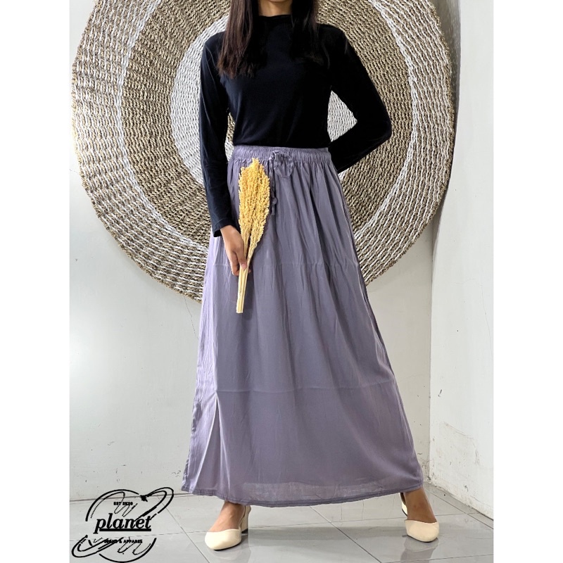 ROK POLOS A-LINE SKIRT MAXI ROK RAYON PANJANG PINGGANG FULL KARET