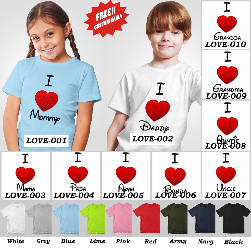 [FREE NAMA !!] Kaos Anak &amp; Family I Love My Family 100% COTTON PREMIUM