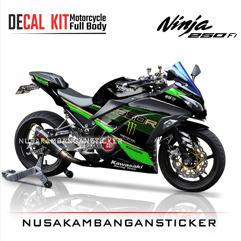Stiker Decal Motor Kawasaki Ninja 250 fi Full Body Wsbk Hitam Grafis Racing Team Sticker Variasi Cus