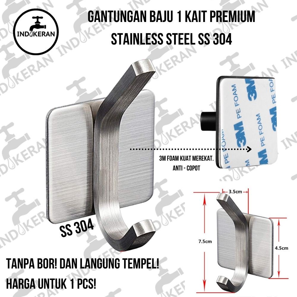 INDOKERAN - Gantungan Baju 1 Kait Stainless Steel