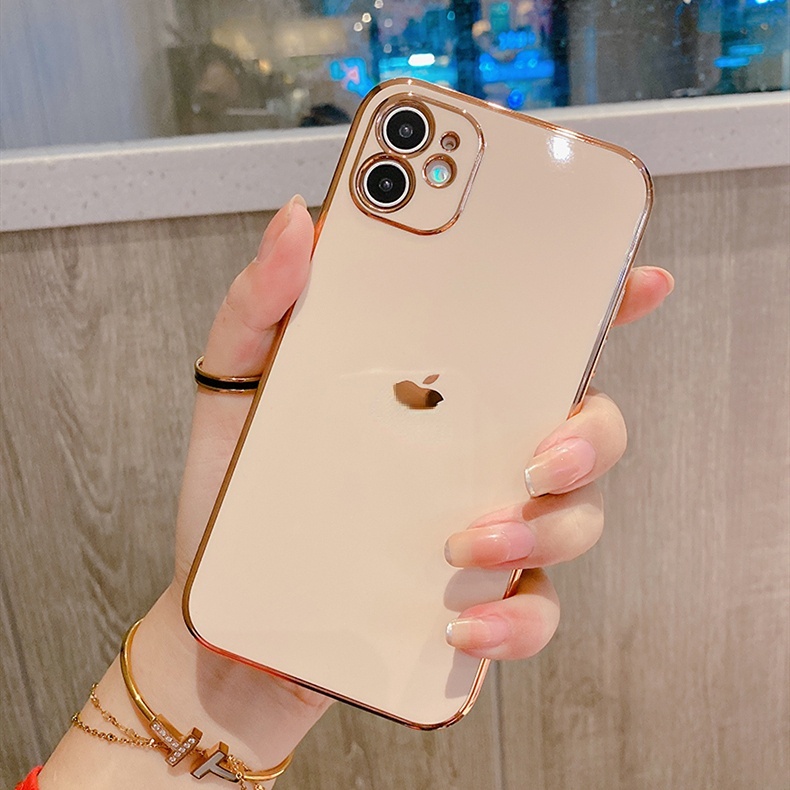 Soft Case Silikon Plating 6D Frame Kotak Untuk iPhone 11 12 Pro Max XR X XS 7 8 Plus SE 2020