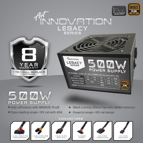 PSU Innovation 500W Bronze ( Garansi 8Tahun Ganti Baru )