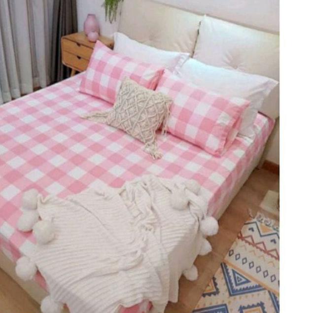 SPREI KOTAK AESTHETIC MOTIF EMILY DISPERSE 90 120 140 160 180 | sprei kotak khaki pink hijau abu hit