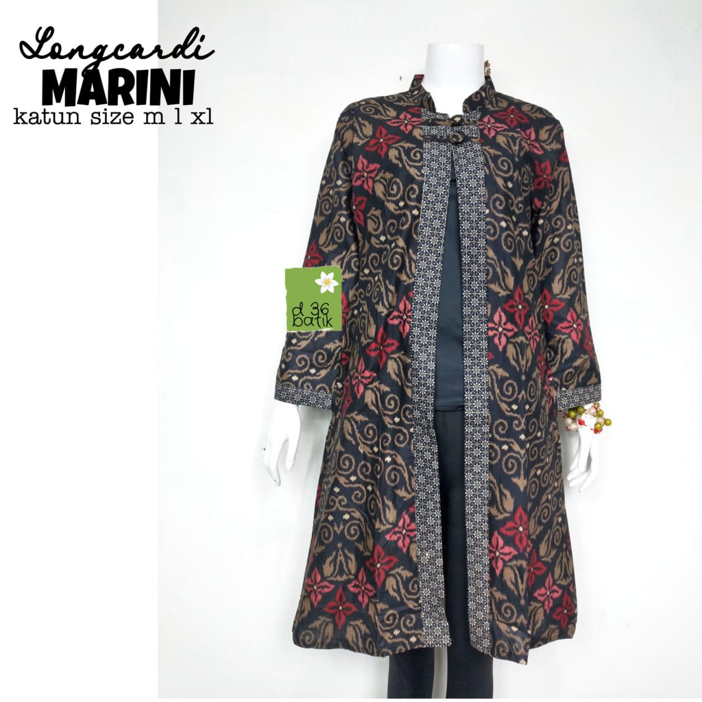 Couple Longcardi Marini Batik Bunga Zigzag Sarimbit Outer Outerwear Cardigan Kardigan Kantor Seragam